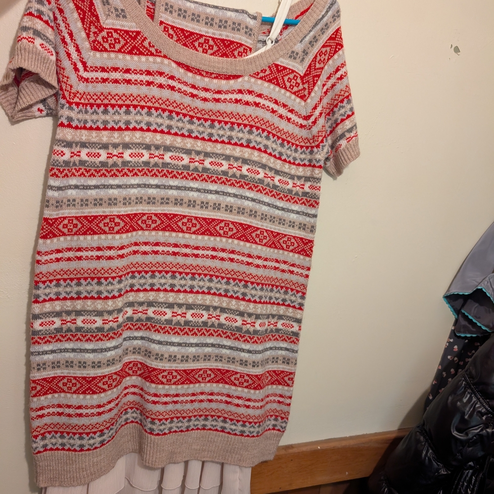 Red and Gray Patterned Knit Top